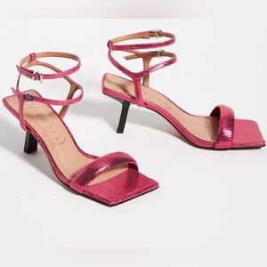 Anthropologie Vicenza Metallic Croc Leather Strappy Heels